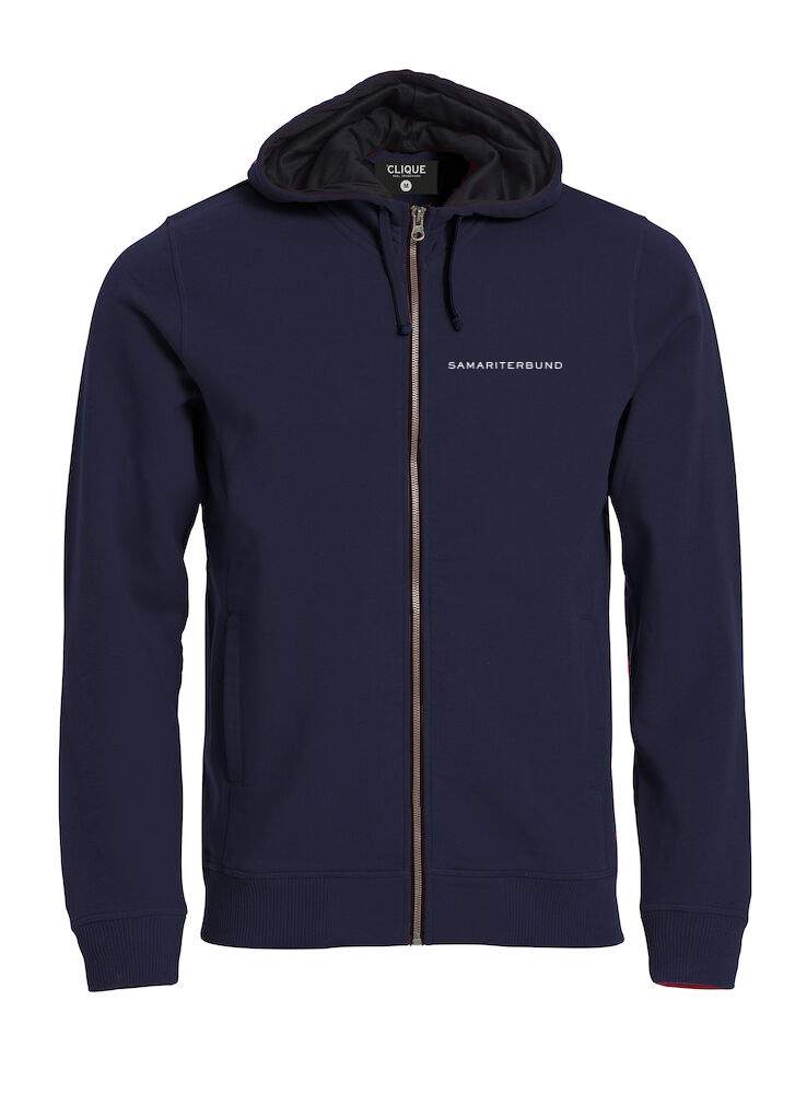 ASB&Ouml; B&uuml;ro/Freizeit Zip-Hoodyweste Navyblau mit wei&szlig;en Samariterbund Schriftzug auf der linken Brust - Vorderseite