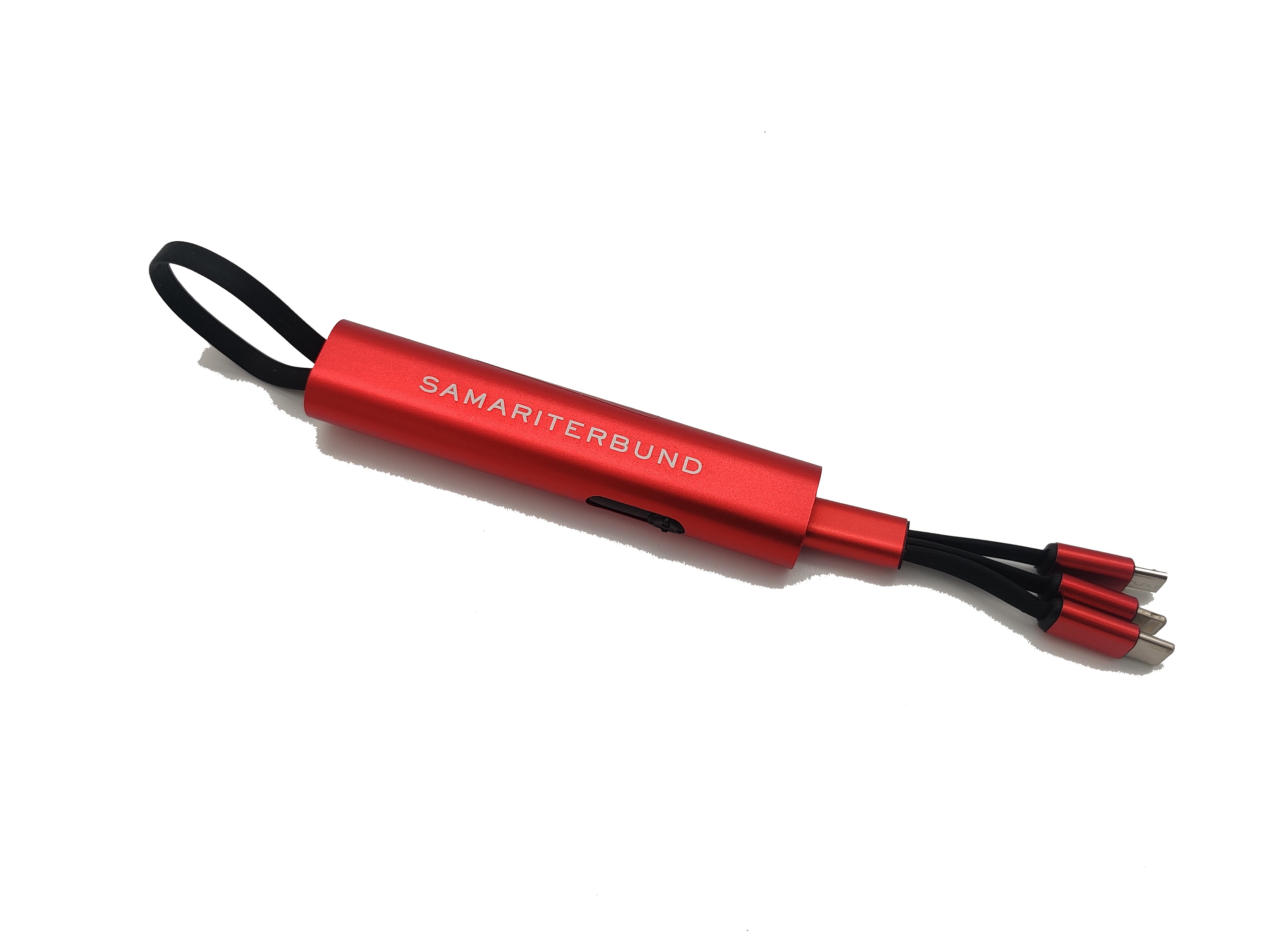 Multi-Adapter Ladekabel rot mit Samariterbund Schriftzug in weiß - verschiedene Adapter -  Vorderansicht